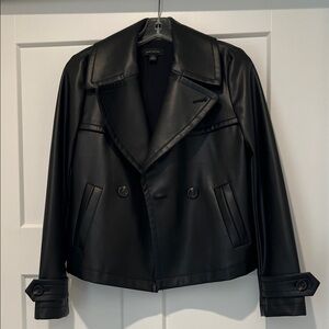 Ann Taylor Black Leather Double-Breasted Jacket